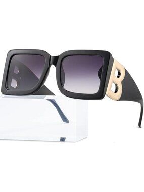 Women's Thick Frame Luxury Designer Sun Glasses Modern Big Frame Black Grey